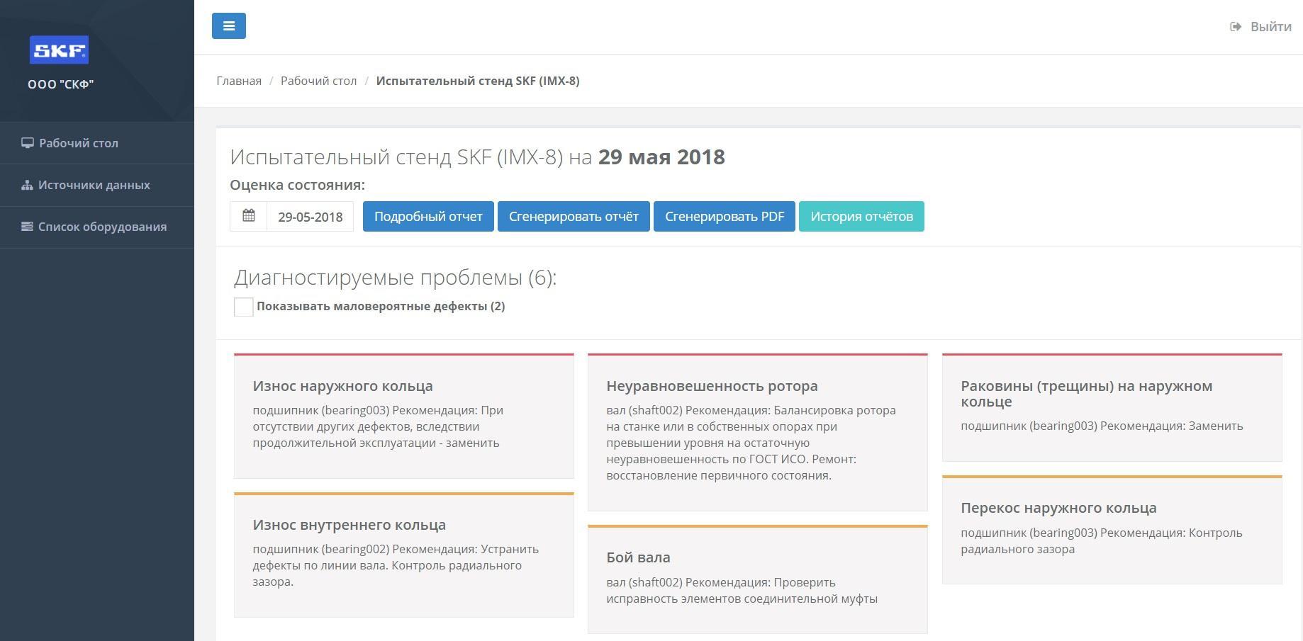 Диагностируемые проблемы, найденные в ходе одного из экспериментов